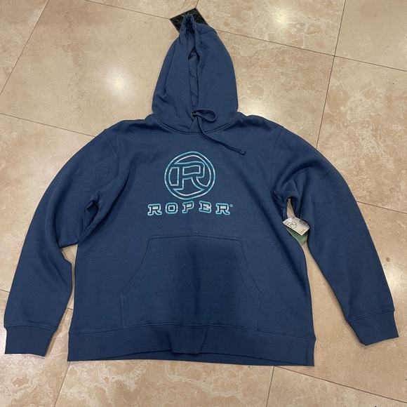 Roper Tops - Roper Blue Hoodie with Teal Logo